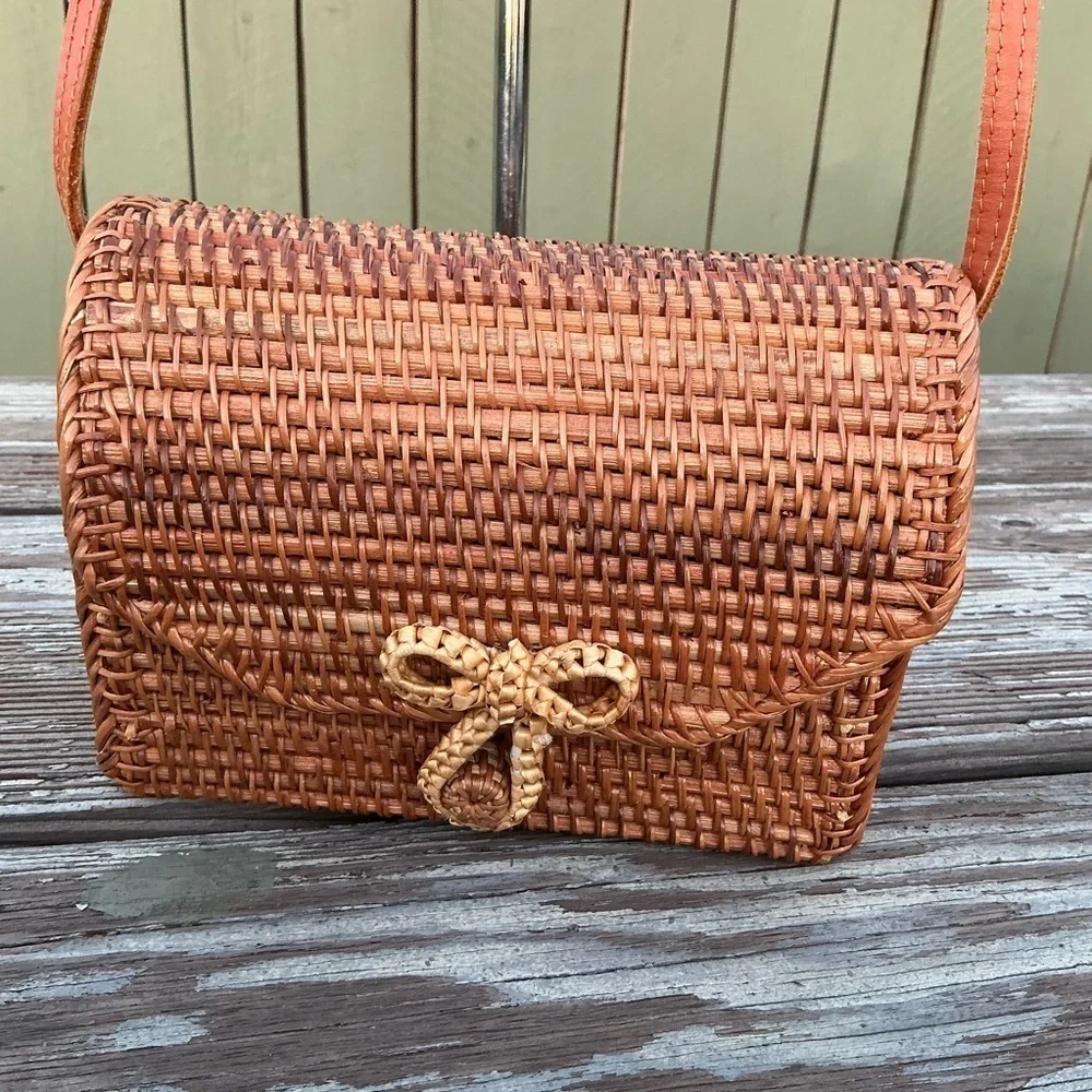 Vintage Brown Woven Crossbody Leather Strap Bag